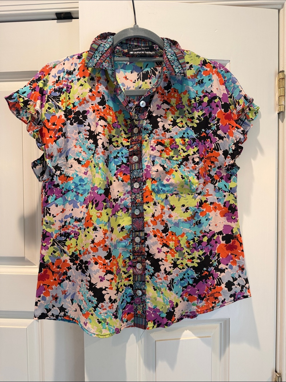 Nanette Lepore for Bergdorf Goodman Floral Multi-Color Button Front Blouse